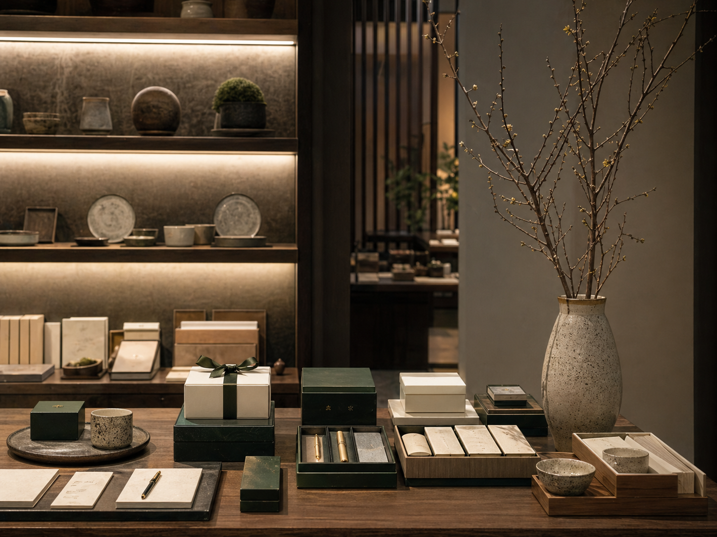 Selección de compras japonesas en un entorno refinado